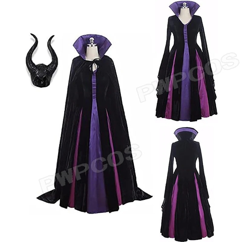 牛角＋マント付き コスプレ用衣装 仮装 コスプレ コスチューム 男性用 女性用 全セット 魔女 マレフィセントコスプレ用衣装