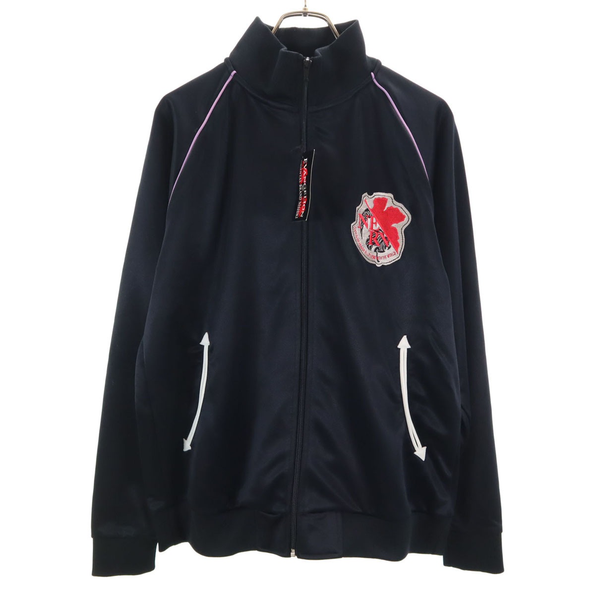 ORIENTAL BRAND 錦 オリエンタルブランドニシキ EVANGELION エヴァンゲリオン コラボ NERV 刺繍 トラックジャケット XL ブラック 和柄 メンズ 古着