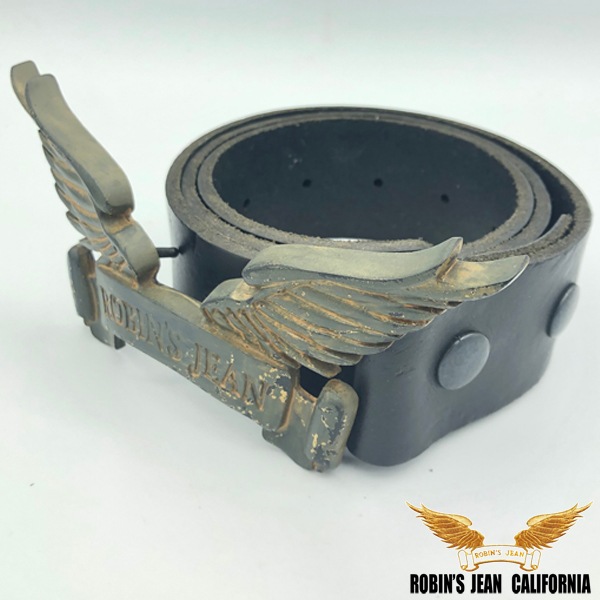 ロビンズジーン ベルト 07-04 ROBINS JEAN メンズ レディース レザーベルト ブラック ウイング バックル アンティーク ゴールド ロビンジーンズ