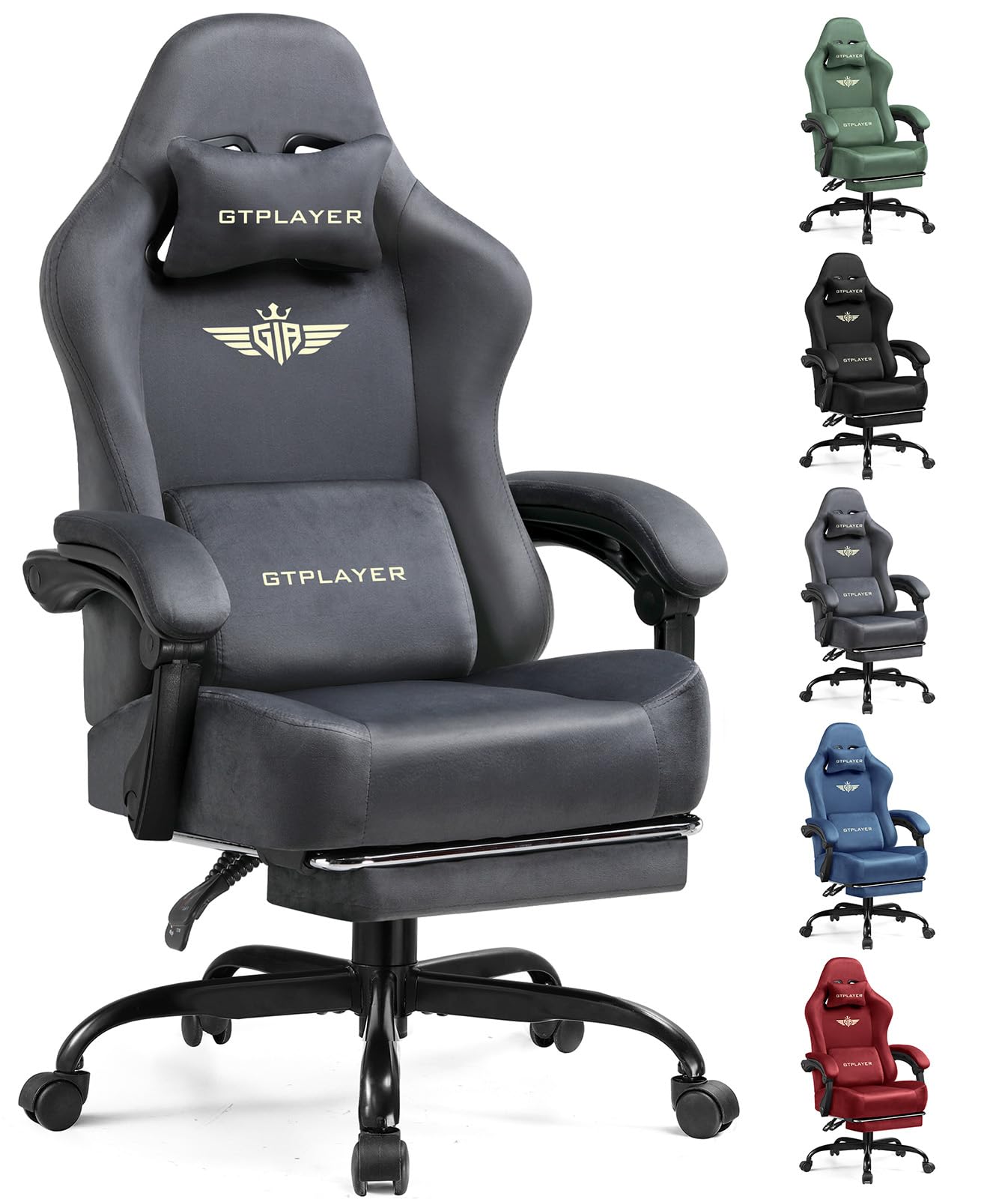 【Amazon.co.jp限定】 GTPLAYER ゲーミングチェア なめらかなベロア デスクチェア オフィスチェア あぐら 椅子 ゲーム用チェア リクライニング ハイバック テレワーク椅子 PCチェ