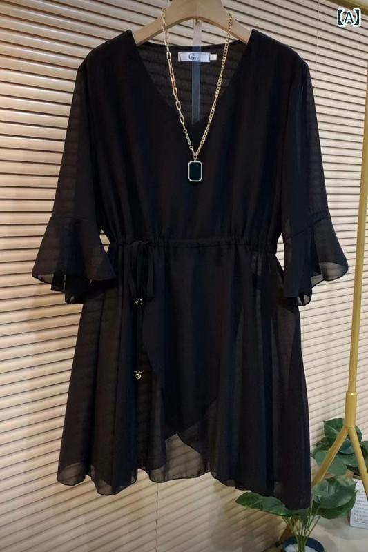 大きめサイズ レディース おしゃれ ファッション カジュアル デート 女子会 普段使い 夏 服 丈 シフォンシャツ おしゃれ トップス 体型カバーボトム シャツ 7,943円