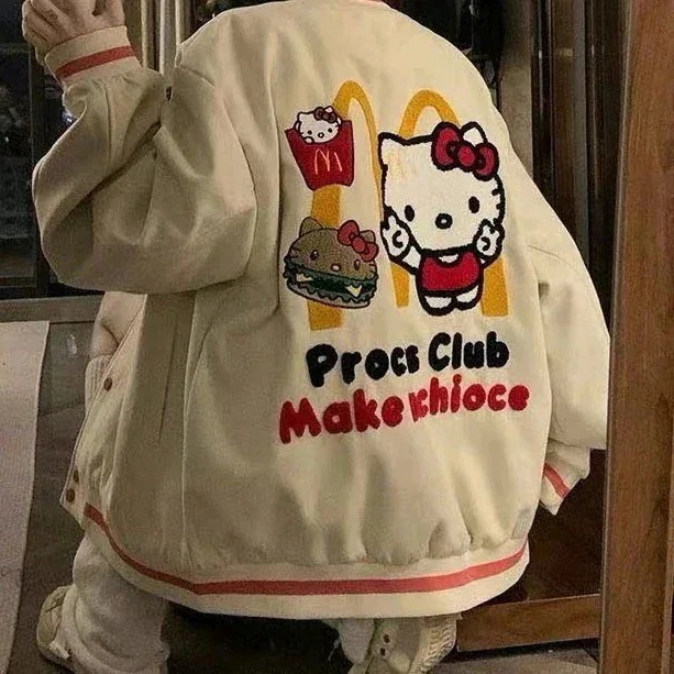 メガ割-アウター レディース スタジャン 韓国ファッション 春 ジャケット ハローキティ 原宿系 かわいい 上着 カジュアル ゆったり コート 春服 大きいサイズ