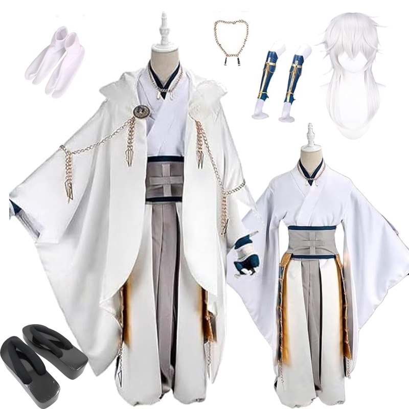 刀剣乱舞 コスプレ 鶴丸国永 コスプレ衣装 手袋＋靴下＋足飾り付き 出陣服 和服 コスチューム フルセット 戦闘服 武士服 ハロウイン 文化祭 撮影用 ウイッグ&靴追加可能