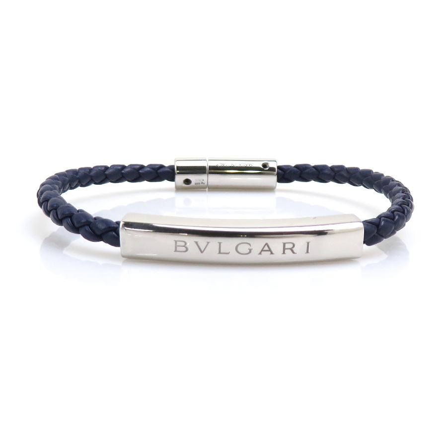 ブルガリ BVLGARI ブレスレット レザー/メタル ネイビー×シルバー レディース h31931k