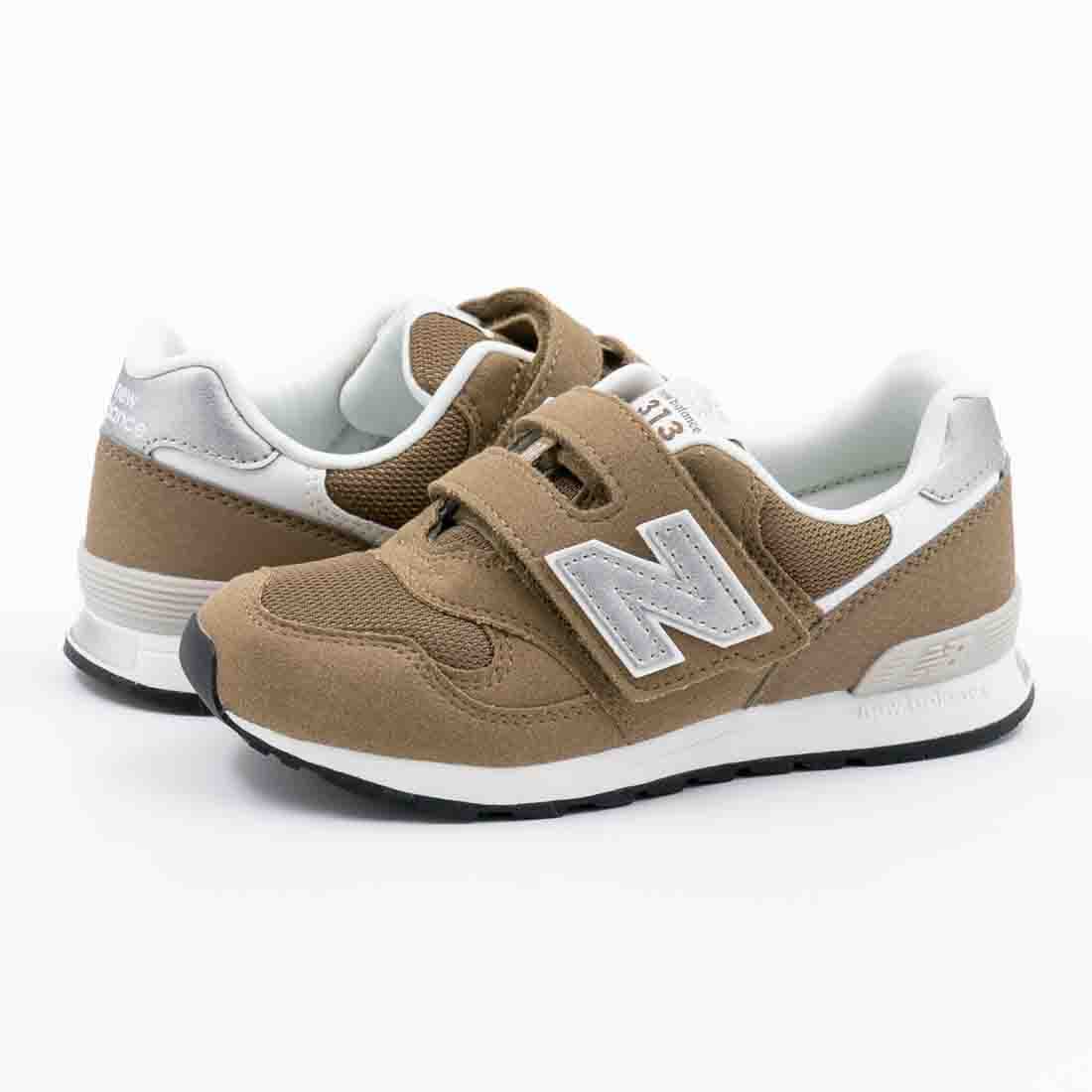 キッズ ジュニア スニーカー PO313 ブラウン 運動靴 子供靴 男の子 女の子 マジックテープ ベルクロ 歩きやすい シンプル カジュアル