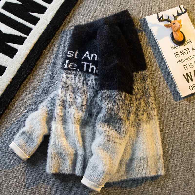 メンズ ファッション 男性用 オシャレ シンプル 大人 かっこいい 大きいサイズ ストリート 紳士服 アメリカン ストリート レトロ グラデーション レター セーター メンズ 秋冬 ファッション セー