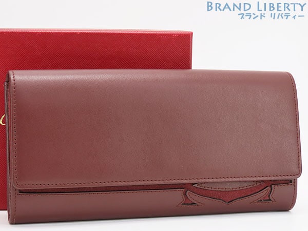外超美品カルティエマストCインターナショナルウォレット二つ折り長財布ボルドーカーフレザーL3001509