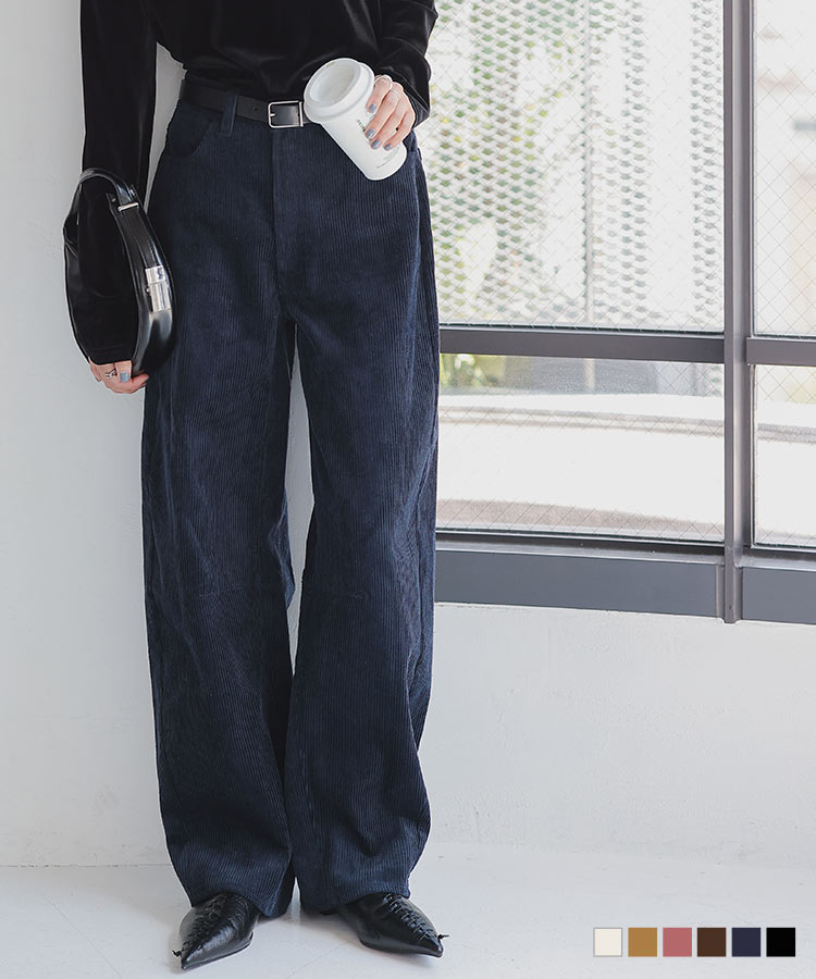 ワイドパンツ コーデュロイ バレルレッグ カーブパンツ [M4141] レディース 20代 30代 40代 エッグパンツ バレルレッグパンツ コール天 コールテン 低身長 プチ カジュアル 体型カバー