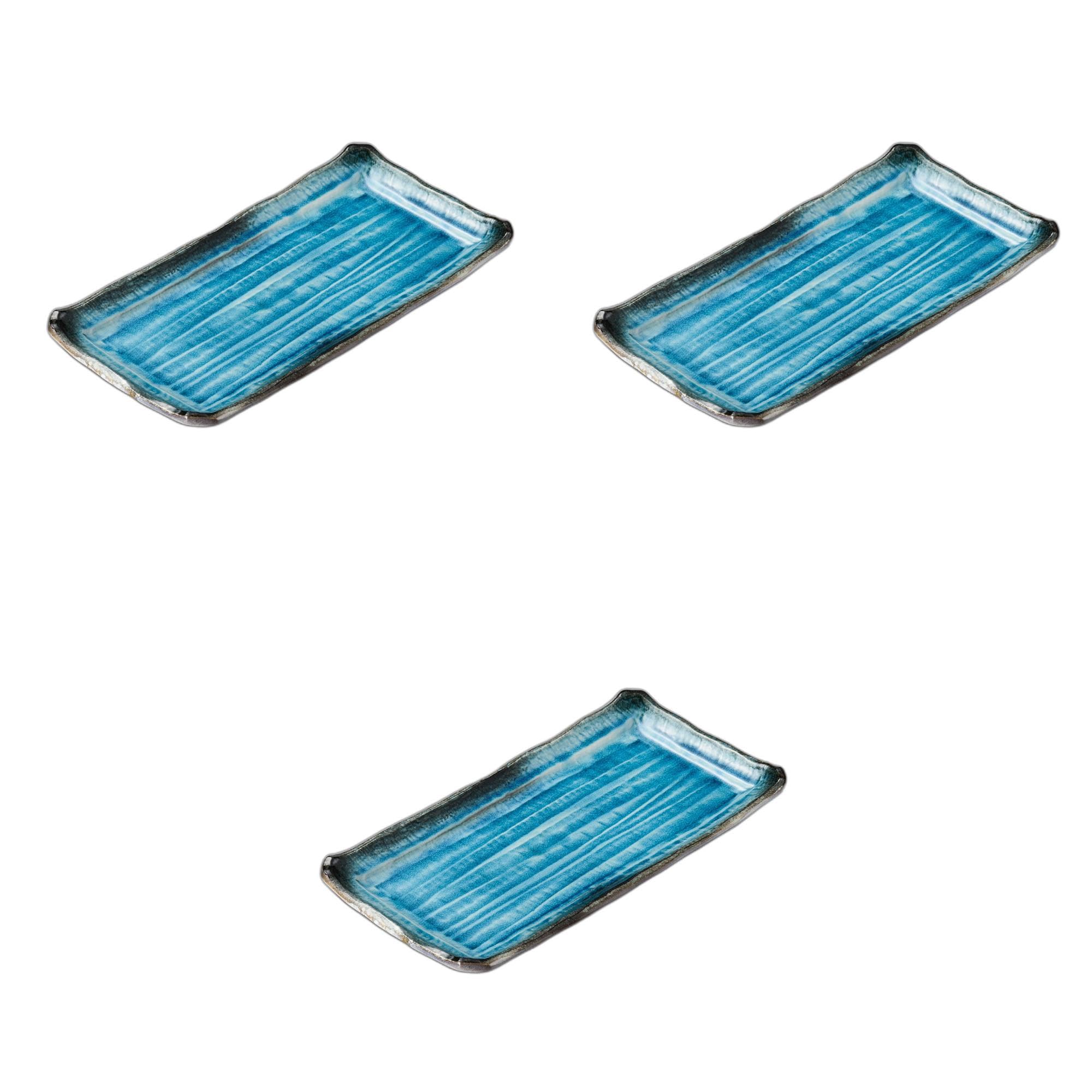 3個セット 均窯スカイブルーソギ長角大皿 [ 42.8×21.5×3.7cm ] 盛皿陶磁器 セトモノホンポ(Setomonohonpo)