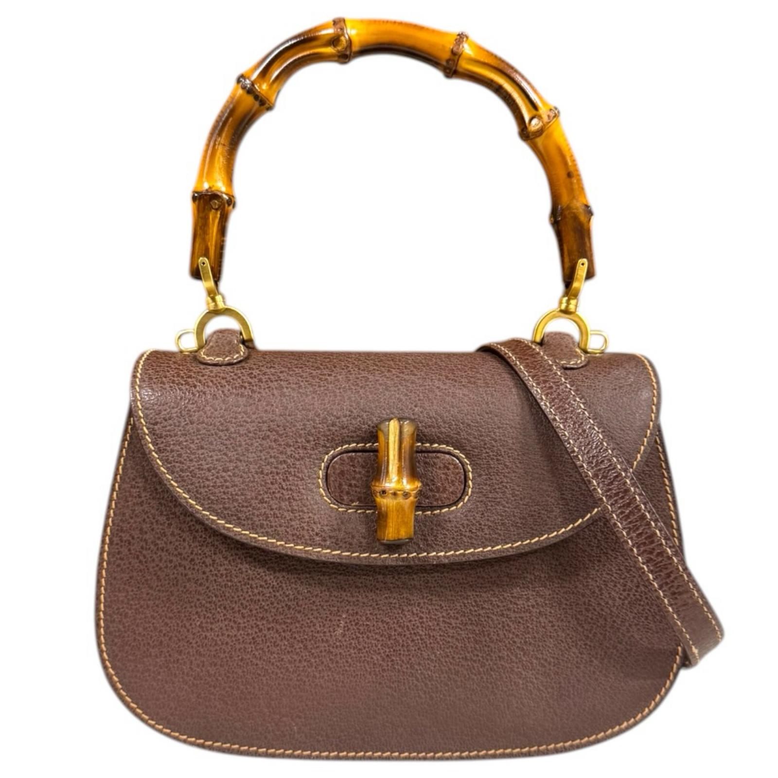 グッチ バンブー ショルダーバッグ レザー 000・1014・0188 ブラウン GUCCI 中古