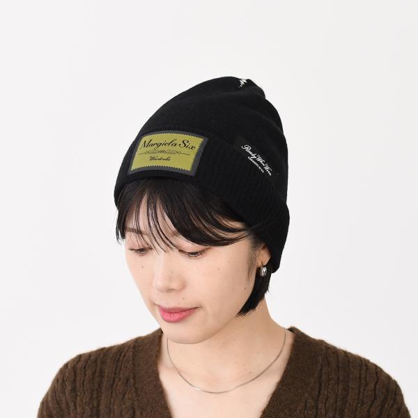 ニット帽 リブ ウール ビーニー S52TB0014 M13218 レディース ユニセックス ブラック ステッチ ロゴ