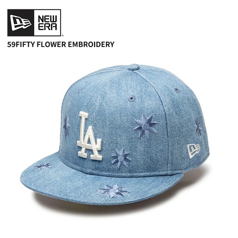 ニューエラ デニムキャップ 帽子 NEW ERA 59FIFTY Flower Embroidery ロサンゼルス・ドジャース 帽子 フラットバイザー 14388858