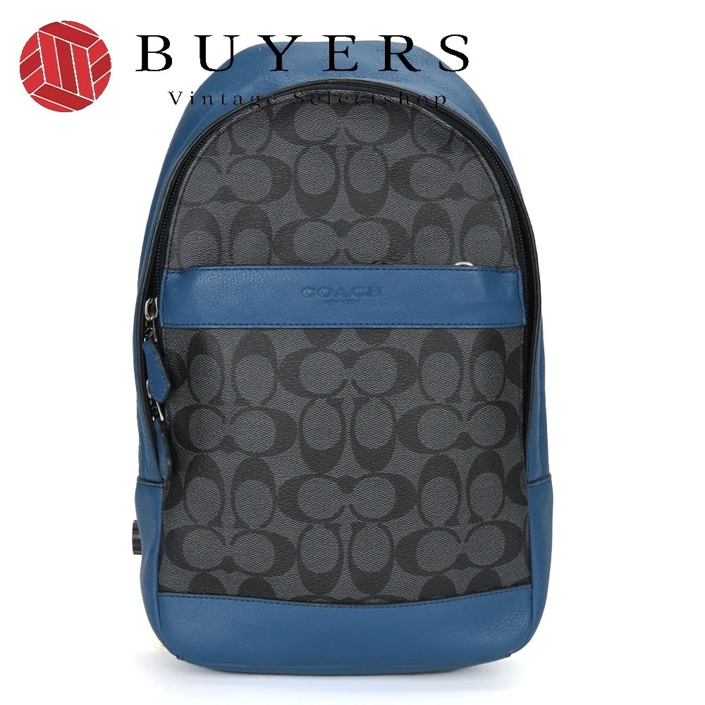 中古 ショルダーバッグ F72043 シグネチャー レザー PVC ブルー ブラック シルバー金具 ボディバッグ メンズ 男性