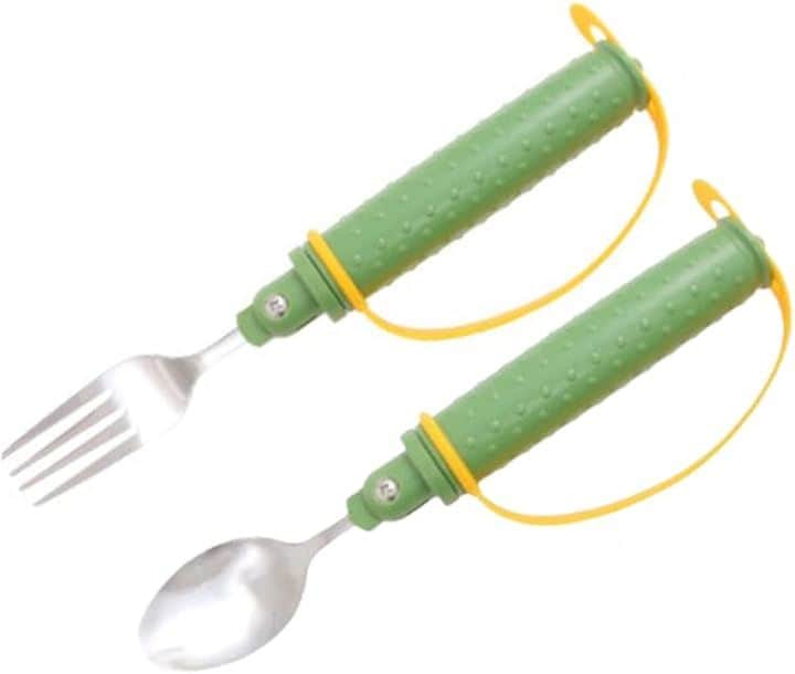 介護用スプーン すくいやすい食器 子ども 介護用品 箸 ののじ 自助具 ステンレス製ハンドル付き(グリーン)