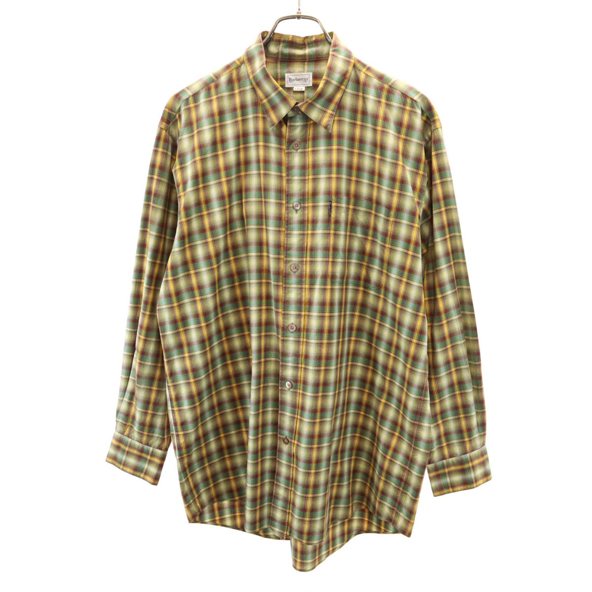 Burberrys バーバリーズ 90s オールド 白タグ オンブレチェック柄 長袖 コットンシャツ L C-TK83 メンズ 古着