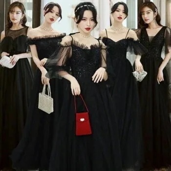 ブラック　5タイプ　ブライズメイド　ドレス　ロングドレス　二次会ドレスパーティードレス　ロング丈　ドレス　フォーマルドレス　マキシ丈　ワンピース二次会演出司会結婚式お呼ばれ　花嫁　ピアノ発表会　引可 10,649円