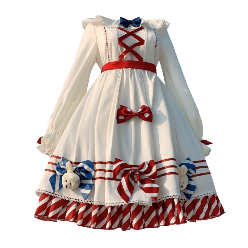 白うさぎ飴の長袖の秋冬ワンピース ロリータワンピース