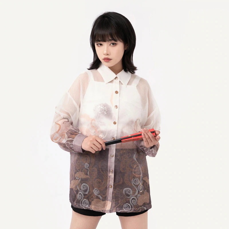 UVカットシャツ 柄シャツ プリントシャツ レディース 紫外線対策 グラデーション