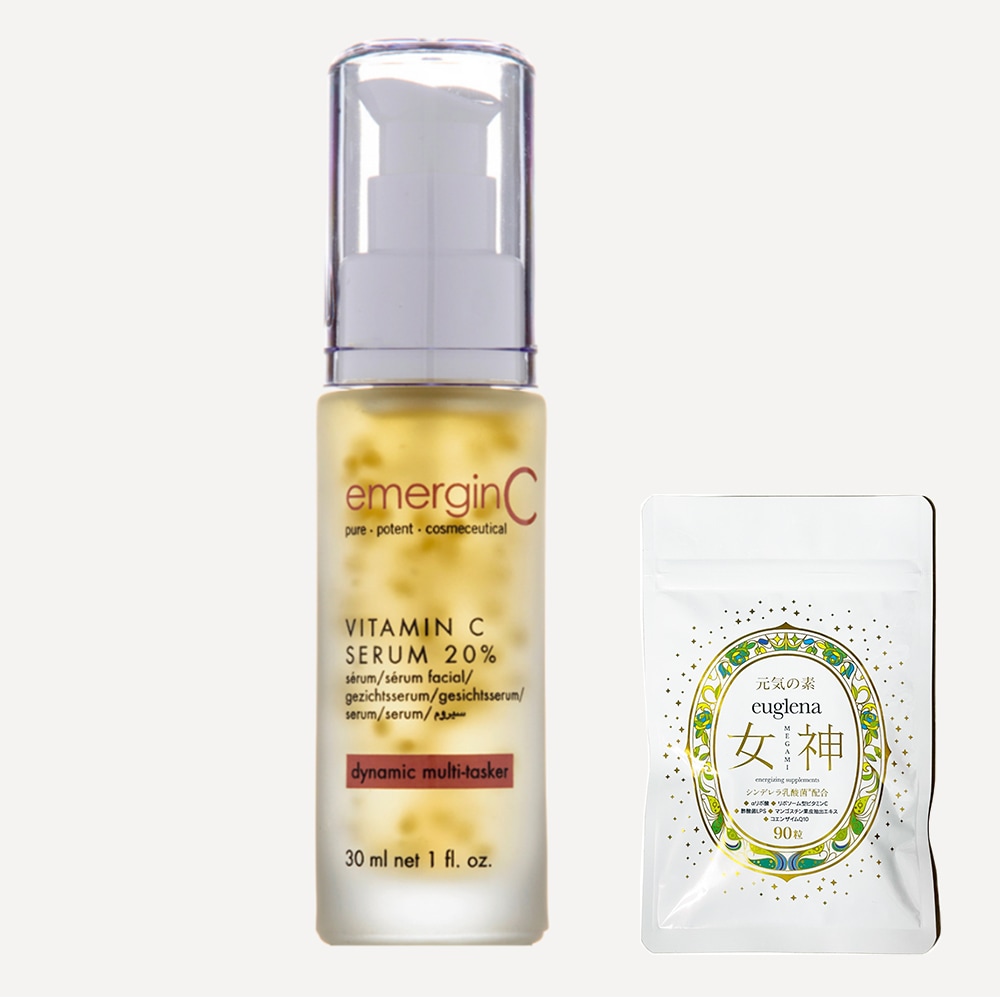 お得セットユーグレナ女神90粒＋emerginC　高濃度ビタミンC20％ セラム　30ml 16,500円