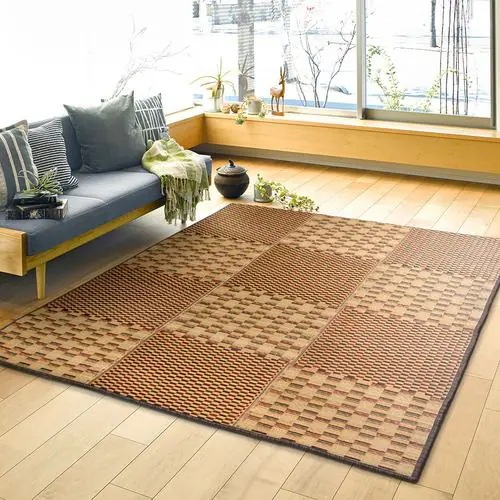 【メーカー直送品】萩原 はっ水 ふっくらウレタン入り い草ラグ キハチ 約180×240cm ブラウン