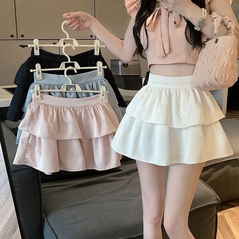 【1つ買うと10つ無料】女性のためのホワイトファーストラブスプリングスカートスリムスリムアインラインスカートケーキスカートふわふわしたスカート小さなハイウエストスカート