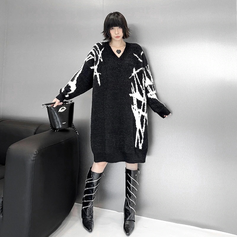 レディース おしゃれ メガ割 【J.Fashion】 vネック 関連商品購入可能 ニットワンピース ロングニット セーター