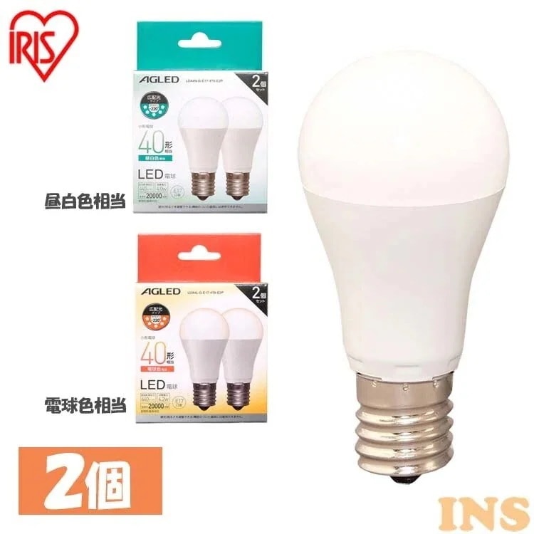 2個セットLED電球 E17 広配光 40形相当 昼白色 電球色 LDA4N-G-E17-4T6-E　メガ割