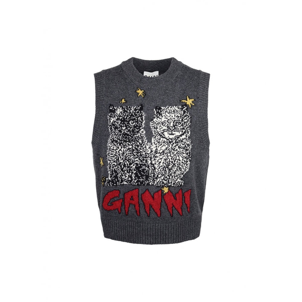 GANI レディースキャッツグラフィックウールニットベスト K2375 084