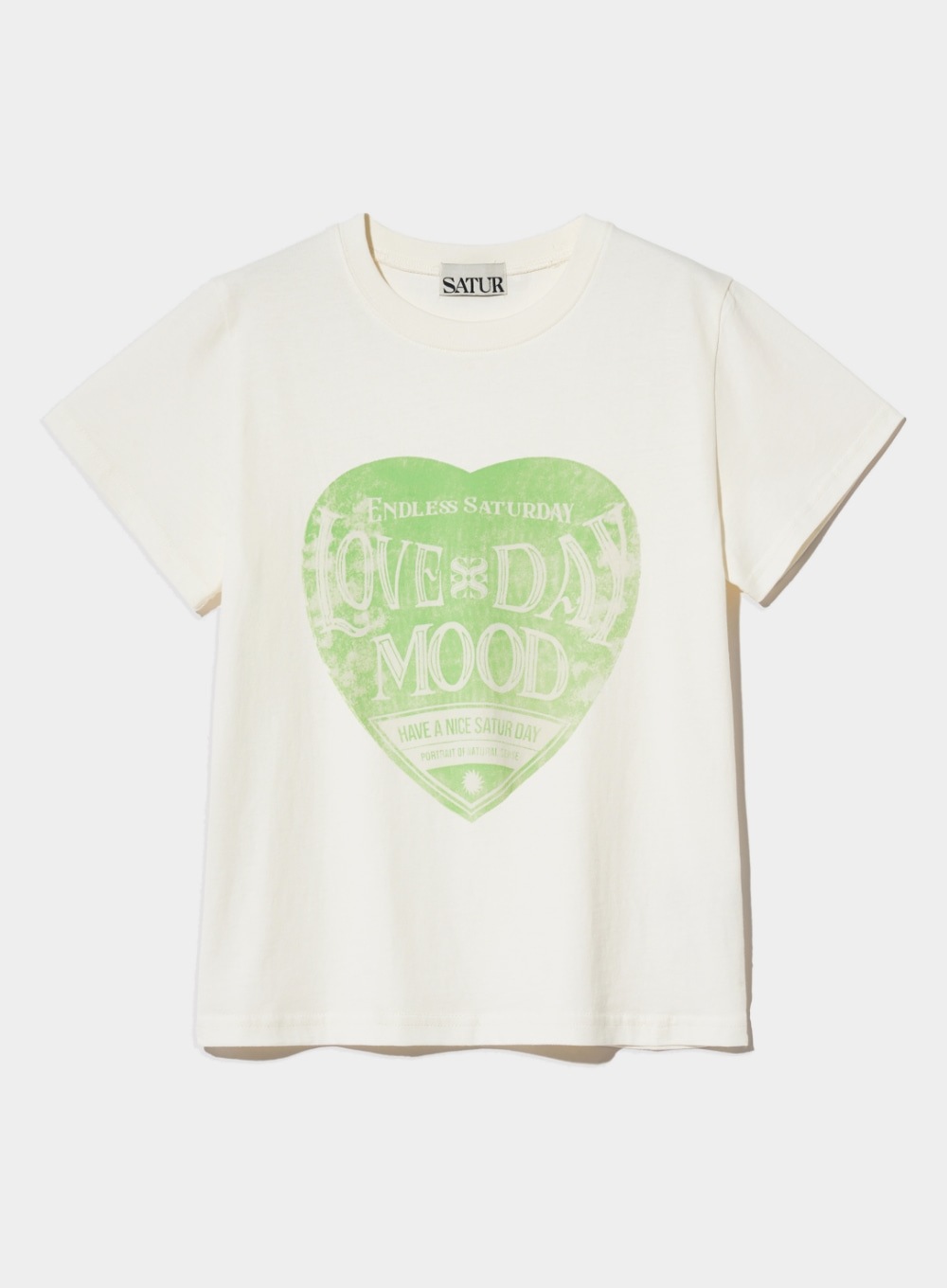 【SATUR】 (W) SATURDAY RETRO MOOD GRAPHIC T-SHIRTS : CREAM GREEN