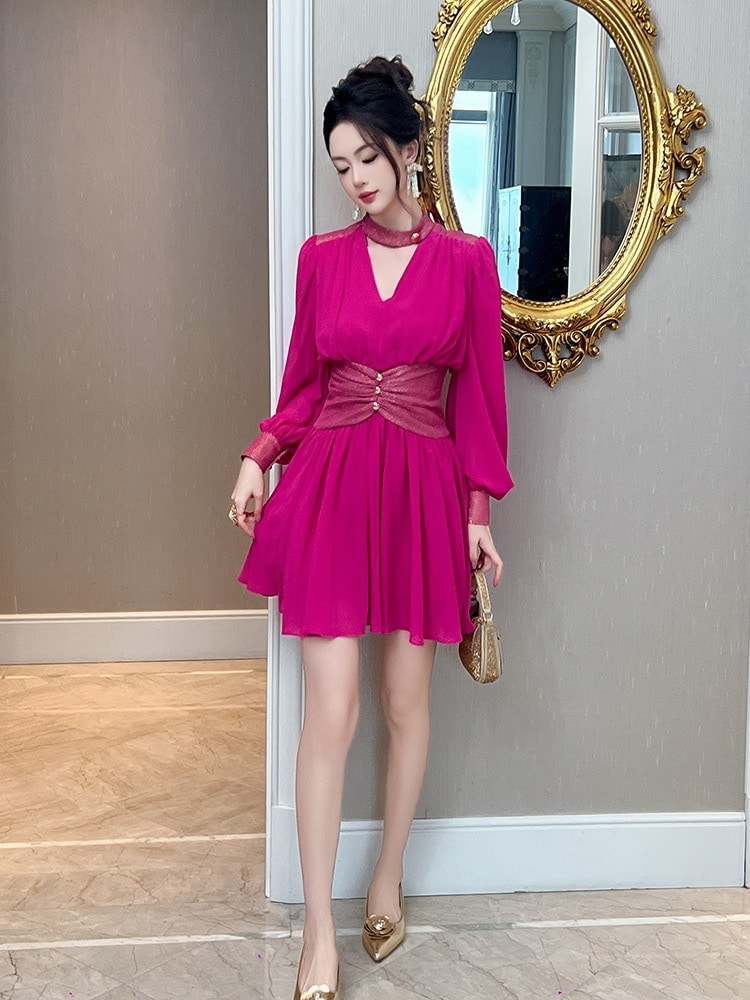 パーティー ドレス ウェディング 卒業式 キャバ 披露宴 結婚式 二次会 大人 シフォン ショート 秋冬 成人式 同窓会 ローズ