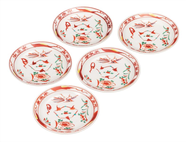 九谷焼いわたや 5.5号皿揃赤呉須 K9-112