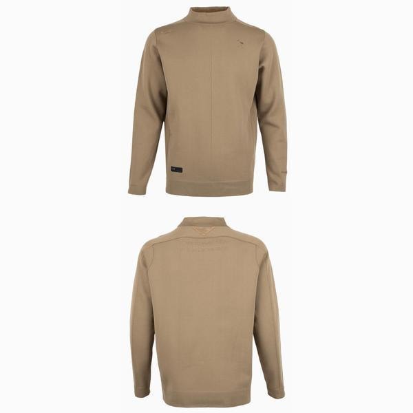 ハーフネック メンズ ブラウン ゴルフ 長袖Tシャツ おしゃれで便利な着回しやすいTシャツ 品格のあるスタイル コーディネートしやすいTシャツ