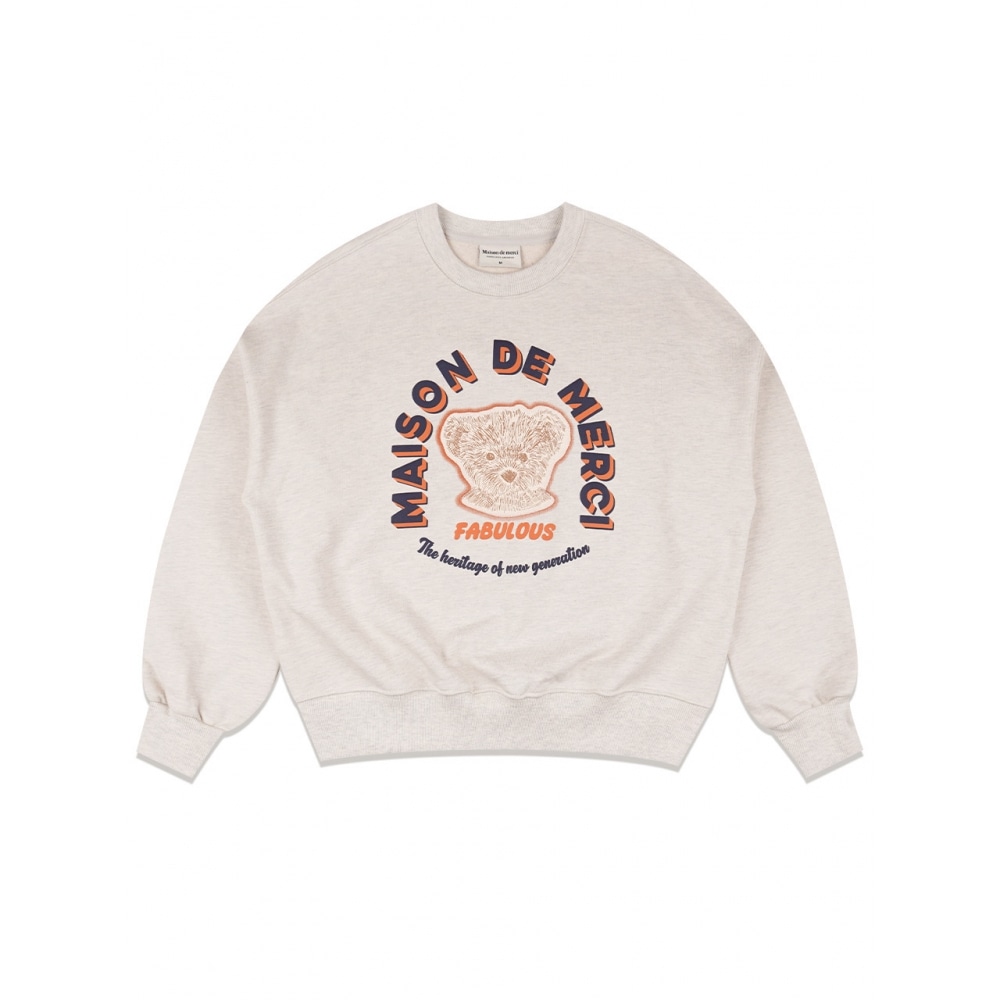 FABULOUS ARCHIVE 女性用キュートベアフレンズエンボス加工ロゴクロップスウェットシャツオートミール (FCE1TS308W)