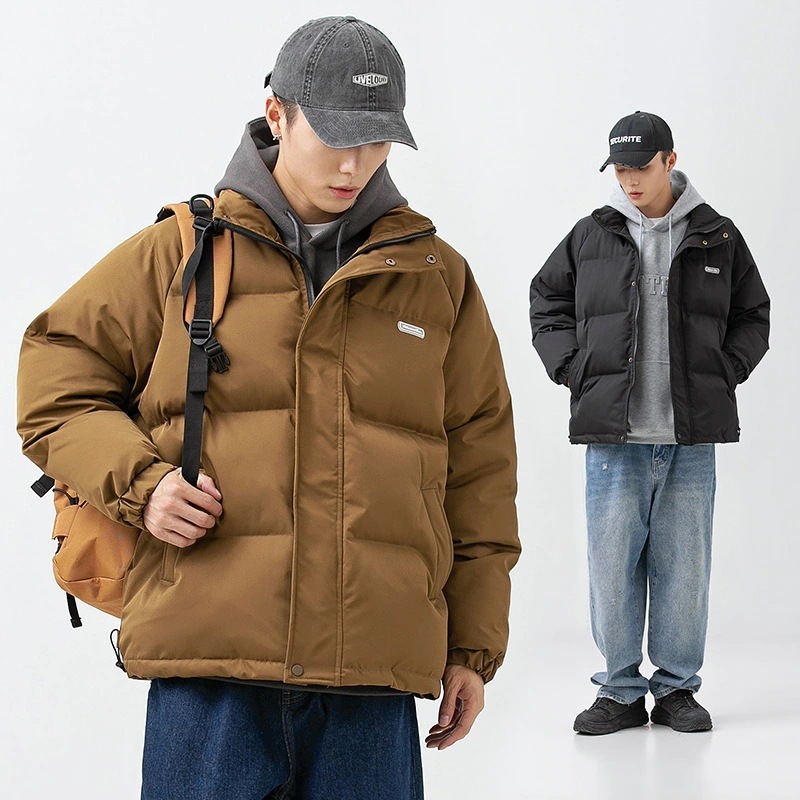 ダウンジャケット人気ボアアウター冬メンズ アウターのスタンドカラーのゆったりパン生地純色カップルダウンジャケットメンズ高街綿服男女兼用 タグ