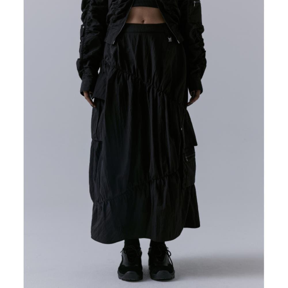 TREEMINGBIRD Nylon Cargo Shirring Setup Skirt Black TM