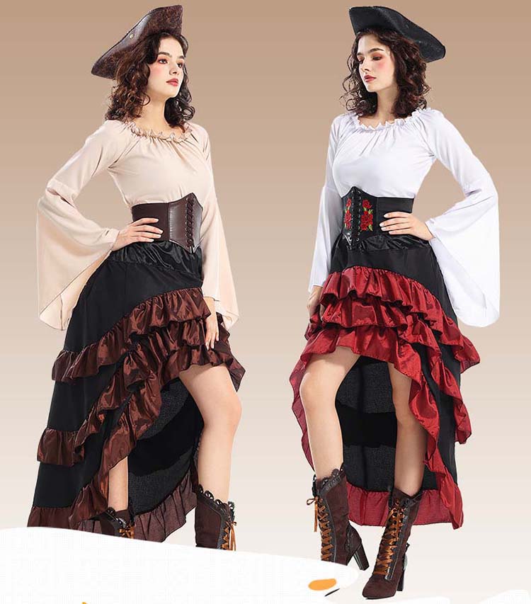 中世 カリビアン カリブの海賊 遠洋船長 航海家 女王 女海賊 海賊 パイレーツ 帽子 ロングスカート セクシー 大人 女性用 レディース ハロウィン 服装をコスする 仮装 変装 コスチューム コスプ