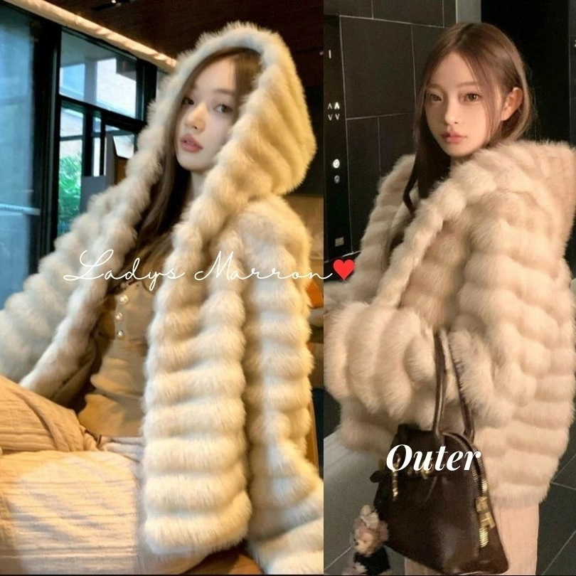 【即納】ファーコート レディース フード ファーアウター ファーショートコート ファージャケット フェイクファーコート 韓国 モコモコ ギャル ファーコートレディース フード付きファー コート アウタ