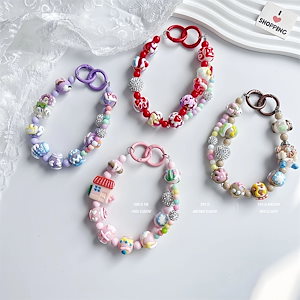 可愛い 携帯電話チェーン 手首ストラップ 手描きビーズ ダイヤモンドボール 盗難防止 紛失防止 キーホルダー