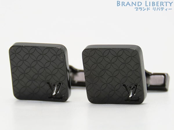 美品ルイヴィトンブトンドゥマンシェットシャンゼリゼカフスカフスボタンカフリンクスブラックスチールラッカーM65044