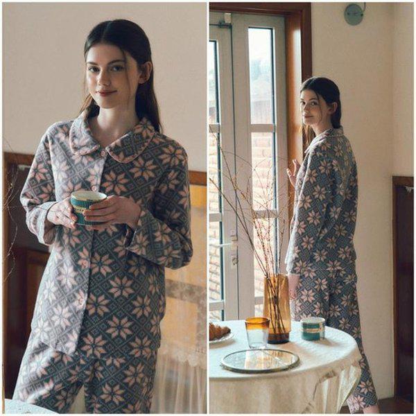 （正常）軽くて暖かいパジャマ ポーラーフリース ノルディック捺染 女性パジャマセット_S VPA4557W_S