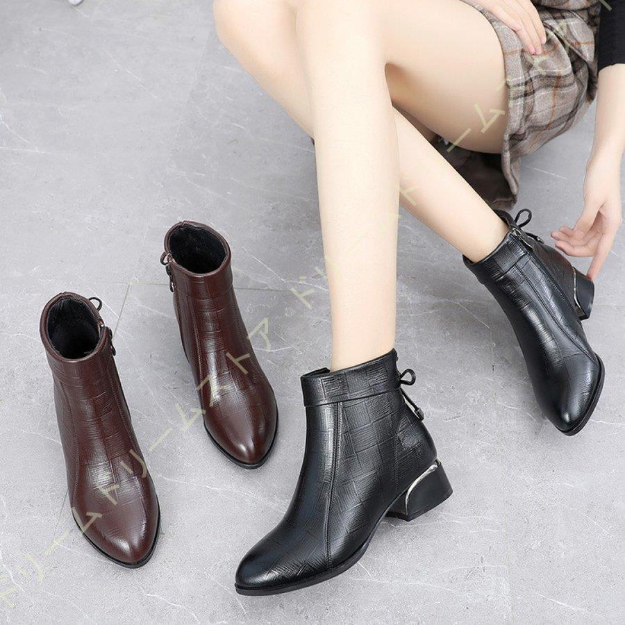 レディース ブーツ ショートブーツ バックリボン 折り返し 歩きやすい 黒 ベージュ ブラウン ローヒール きれいめ おしゃれ リボン付き 太ヒール