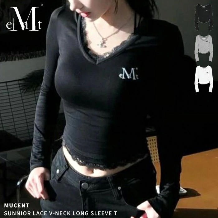 【送料無料】MUCENT / SUNNIOR LACE V-NECK LONG SLEEVE T ムセント レディース Tシャツ ロンT Vネック ク