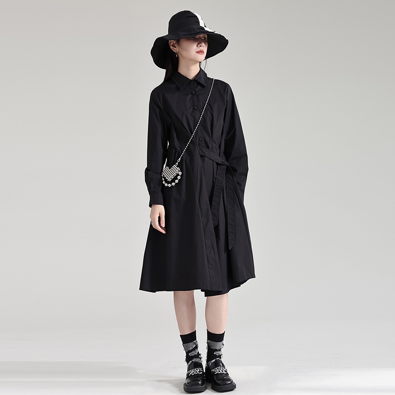 【J.Fashion】 秋 シャツワンピース 長袖 ゆったり ストラップ ミドル丈 レディース おしゃれ 関連商品は店で購入可能 メガ割