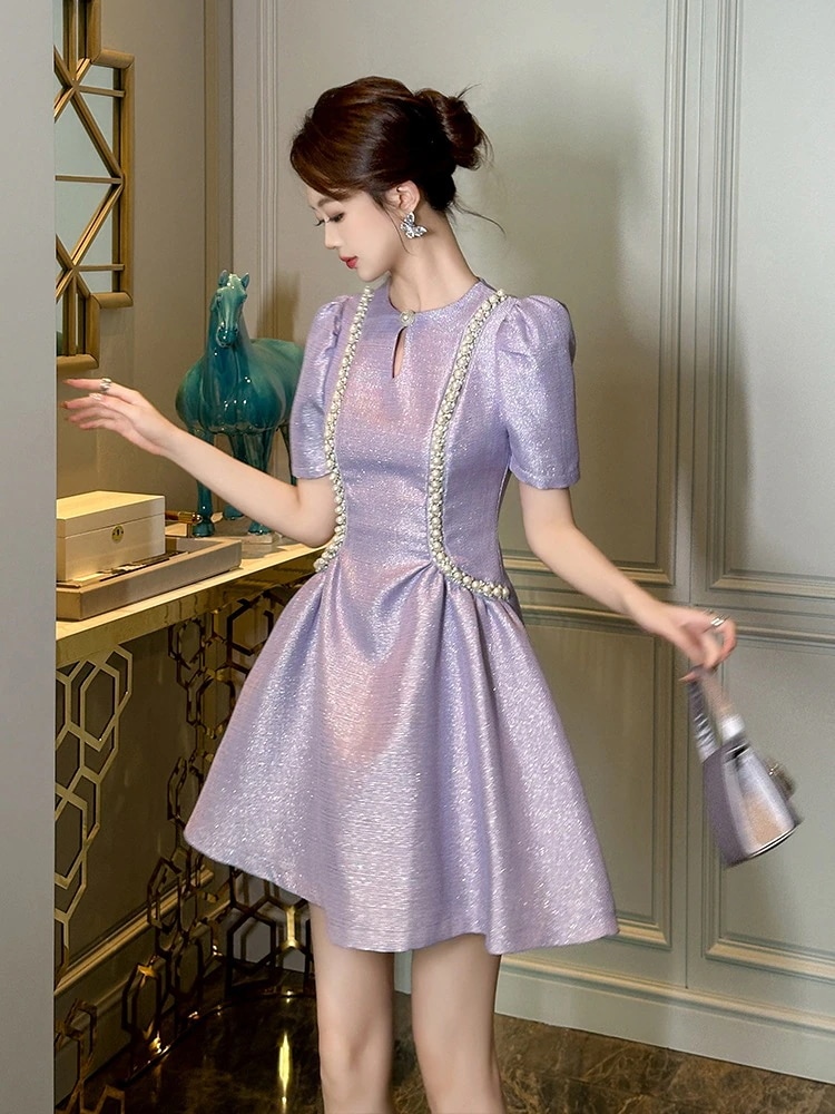 Hot!!!2024夏新品 パール飾り ショートワンピース Aライン ドレス パーティー キャバ 大人 同窓会 披露宴 卒業式 結婚式 演奏会 ウェディング 二次会 メガ割