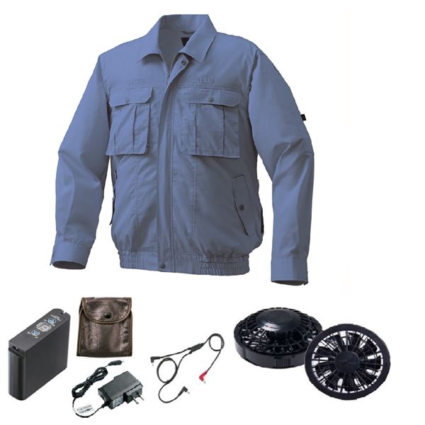 KU92100 空調服 綿/ポリ混紡 フルハーネス仕様 FAN2200B/LIPRO2 淡青 M