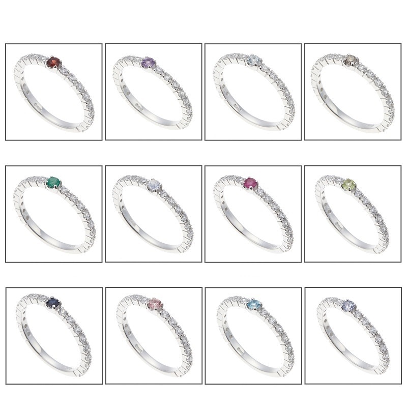 1粒誕生石とキュービックジルコニアのハーフエタニティリング 天然石 シルバー925製 シンプル