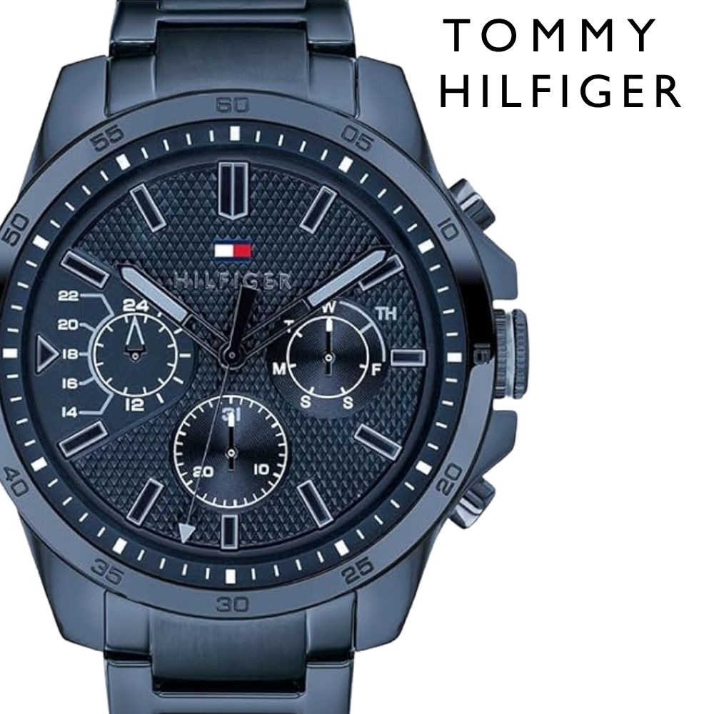 トミーヒルフィガー 腕時計 メンズ 46mm ネイビー ステンレス マルチファンクション TOMMY HILFIGER メンズウォッチ 大きめ かっこいい ブランド 男性 彼氏 夫 父 プレゼント 就