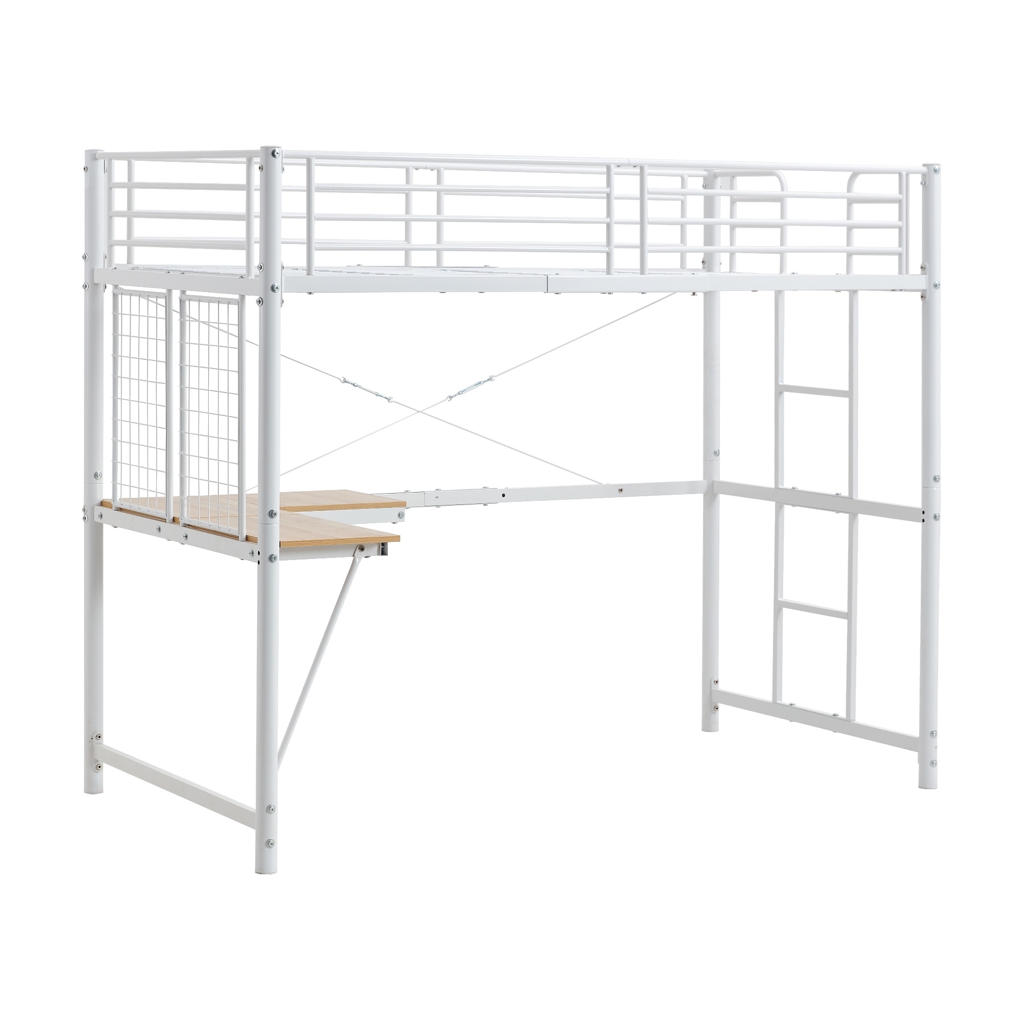 システムベット 　ロフトベッド シングル デスクスチールネット付き 収納付き 北欧風 二段ベッド 大人用　二段ベッド スチール 耐震