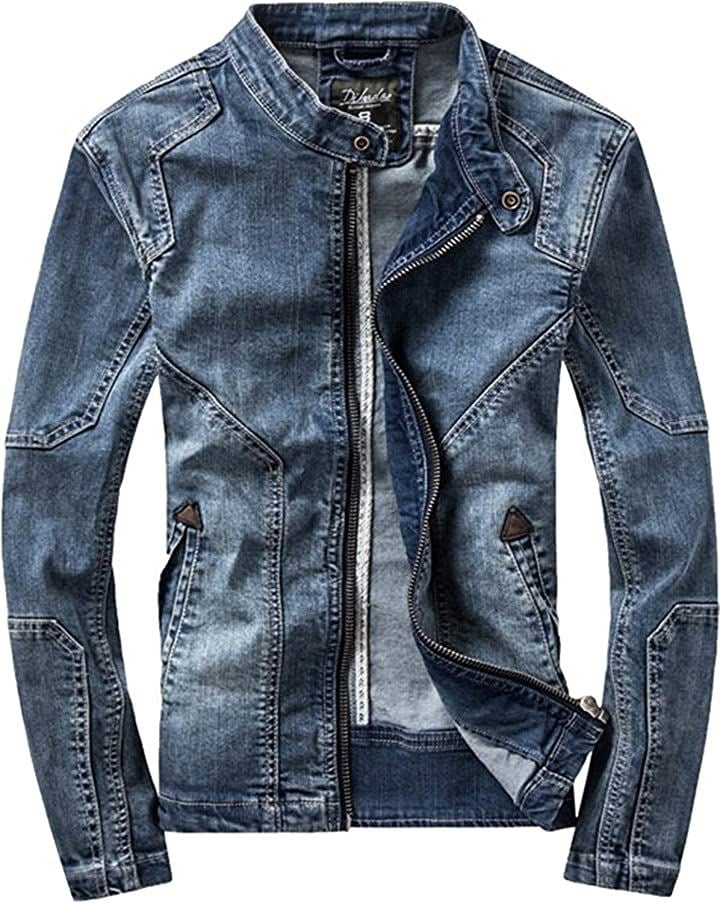 アイセレクトi-select ヴィンテージ スタンドカラー デニム ジャケット メンズ( ブルー, XL)