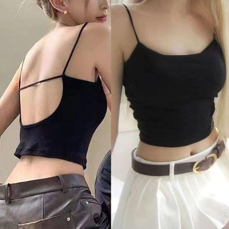 1つ買うと1つ無料メガ割 3日以内に出荷 カップ付きインナー ギャル ショート丈 タンクトップ ノースリーブ 背中見せ トップス